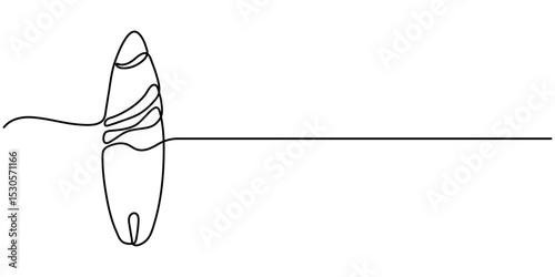 surfboard continuous one line drawing, Continuous one line drawing of surfing longboard design. Surfboard in single line draw illustration. Editable stroke, Single one line drawing Surfboard, surfer. 