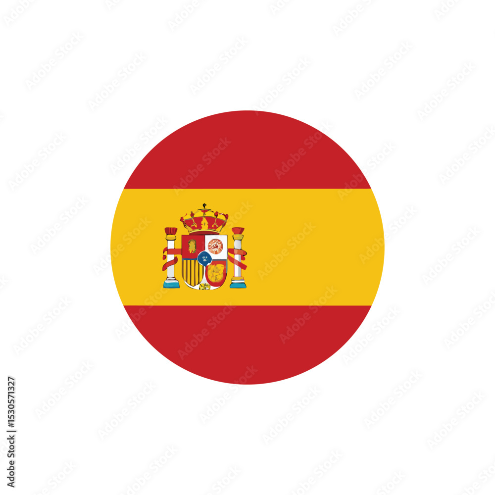 Obraz premium Spain Flag Design with Red and Yellow Stripes and Coat of Arms in Circular Shape