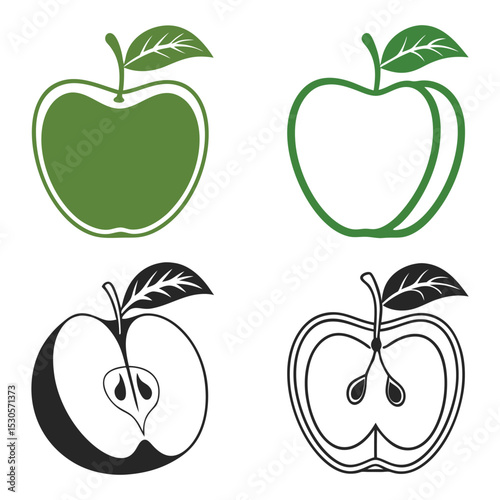 Apple icon set whole and halved green and black