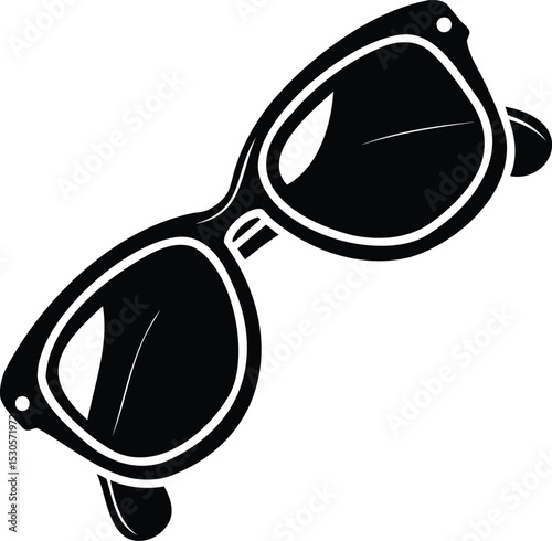 Stylish Sunglasses Icon – Tilted View Silhouette Vector of Modern Eyewear for Fashion, Travel, UV Protection, and Summer Graphic Design Elements