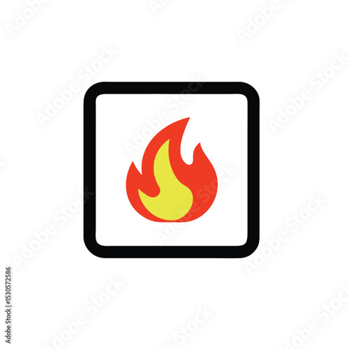 Cartoon fire icon with red and yellow flames