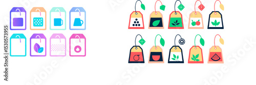 vector illustration of a set of tea bag icons