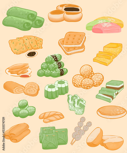 Illustration of Various Traditional Indonesian Snacks