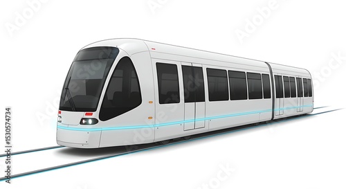 Futuristic transportation modern train design concept isolated on a white background. Modern white metro train with black windows