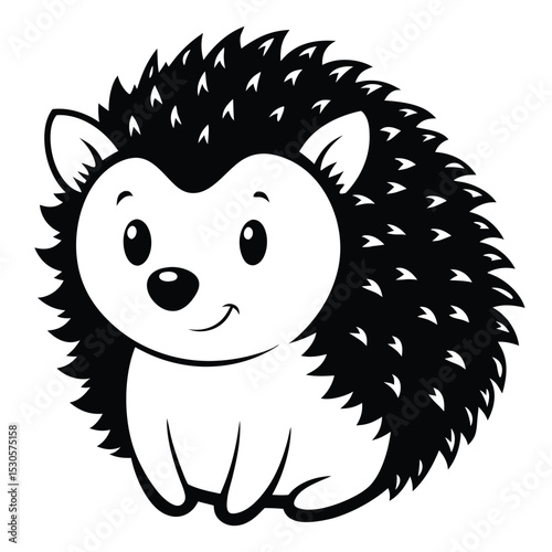 Charming monochrome hedgehog presents its quills while sitting cutely in minimalistic line work