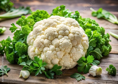 A close-up shot of a white cauliflower head with its florets separated