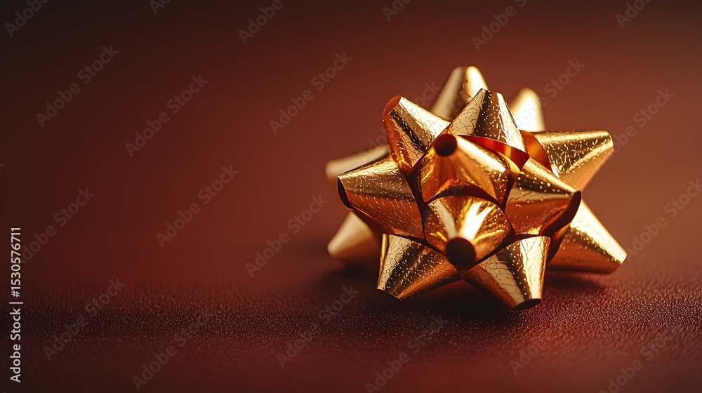 A beautifully crafted golden bow sits prominently on a dark background A beautifully crafted golden bow sits prominently on a dark background