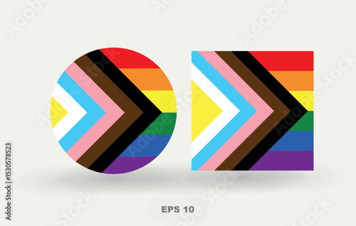 Modern Pride Progress Flag with Inclusive Colors. Circle and Square Design. Vector illustration of the modern Pride.
