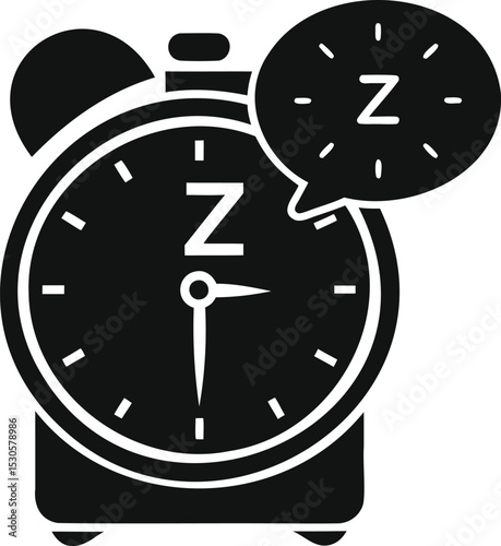 Sleep Alarm Clock Icon – Vector Silhouette of Bell Clock with Z Symbol Bubble Representing Wake-Up, Rest, and Sleep Schedule Concept