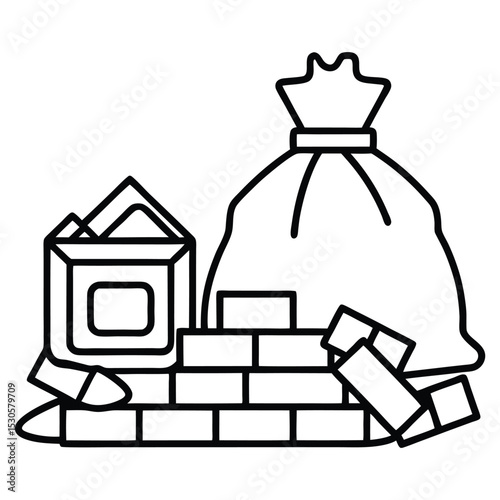 Construction waste removal. Bags with renovation trash. Brick, concrete and loose garbage in polythene sacks.