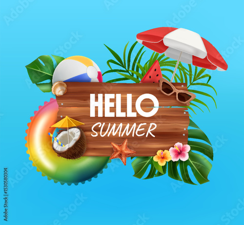 Realistic Summer Composition with Beach Elements