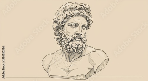 Bearded God-like Male Bust with Thick Curls