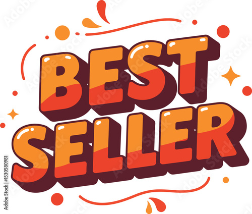 best seller playful badge text with spark elements