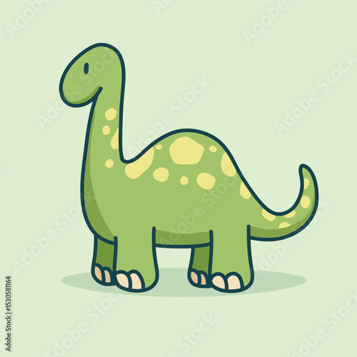 Cute Cartoon Green Brontosaurus Illustration