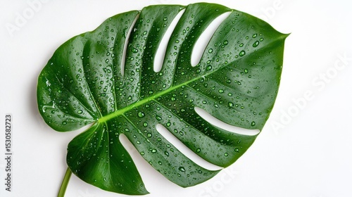 Lush green leaf with water droplets