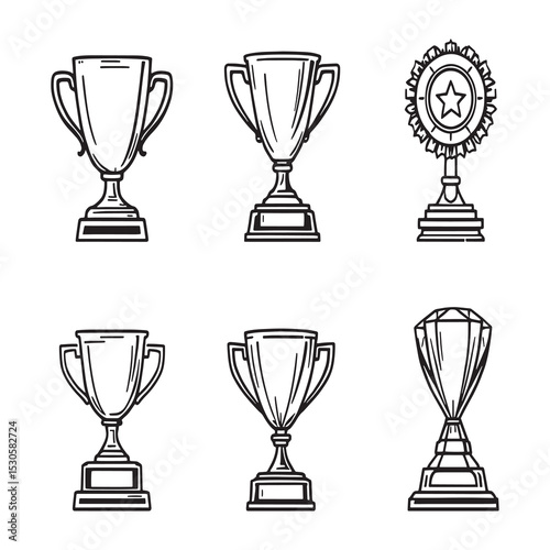 Minimalist achievement trophy icon outline style graphic