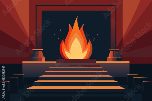 illustration of a burning stove in a fireplace