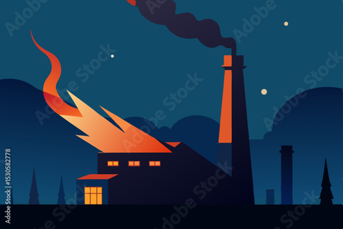 oil refinery at night