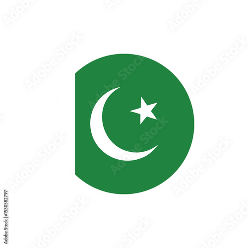 Minimalistic Pakistan Flag Design with Crescent and Star Symbol in Green Circle Shape