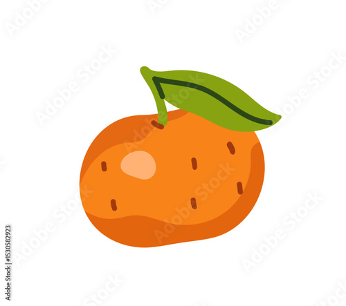 Icon of mandarin. Tangerine with green leaf. Orange citrus fruit. Fresh exotic food for healthy eating. Tropical grocery product, garden crop. Flat isolated vector illustration on white background