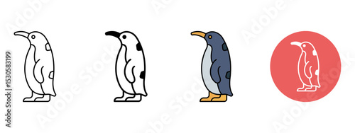 Penguin Head Icon Set – Line, Glyph, Flat, and Background Styles