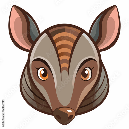 Armadillo head illustration on a white background featuring a detailed armadillo face with a focus on its unique features and