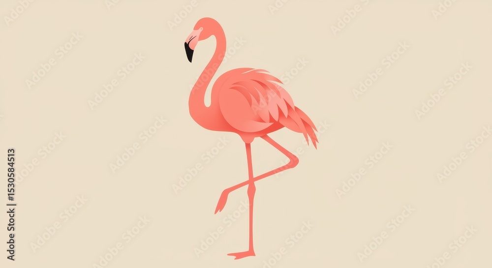 Fototapeta premium Stylized Flamingo Silhouette with Overlapping Feather Shapes in Pink and Coral
