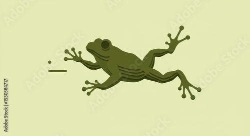 Stylized Frog Silhouette in Motion with Lily Pad Layers