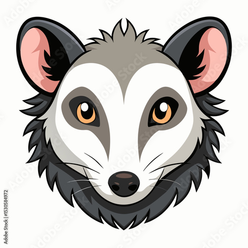 Detailed Opossum Head Illustration on White Background Featuring Fine Line Work and Accurate Anatomical Depiction in a Clean Modern Style