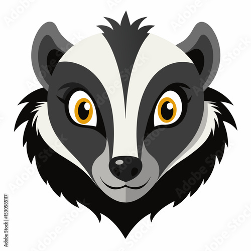 Skunk Head Illustration on White Background for Banner or Advertisement Design with CMYK Colors and Helvetica Font Elements