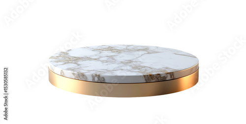 Round marble and gold pedestal, product display, isolated, transparent background, elegant, luxury, modern, studio shot, clean, minimalist design, perfect for showcasing items,
