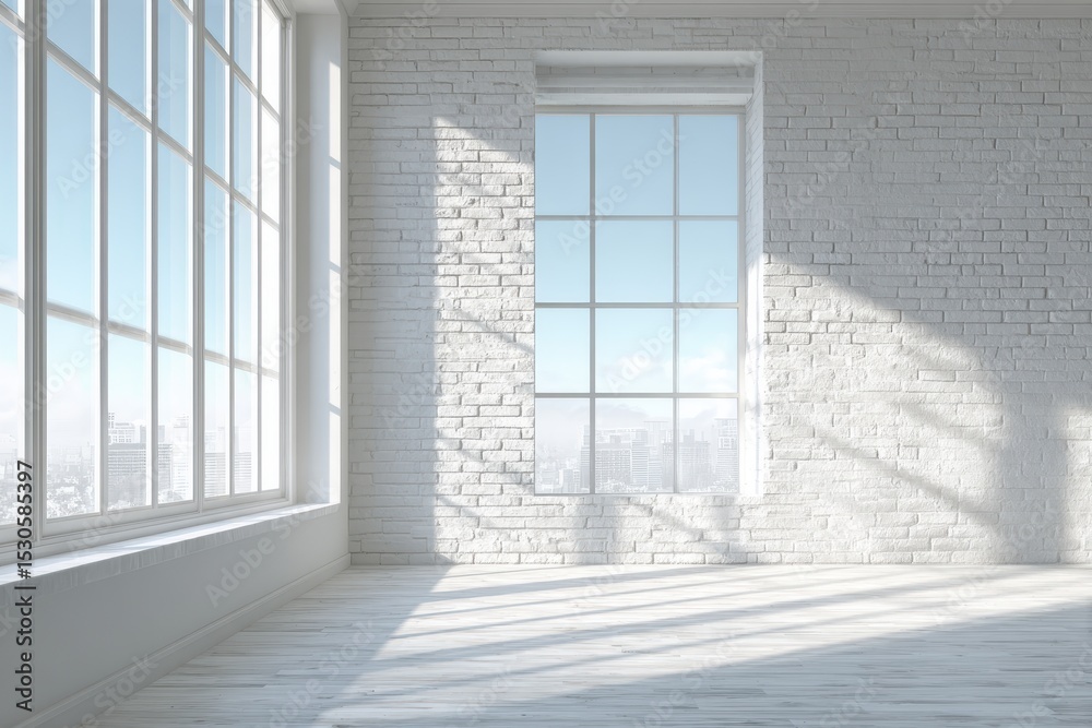 Fototapeta premium Bright loft space with large windows