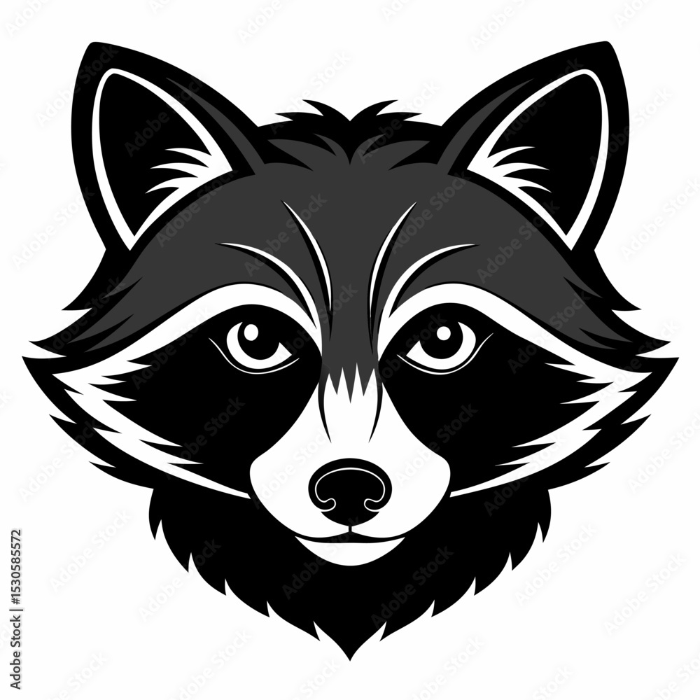Fototapeta premium Raccoon Head Silhouette Design A minimalist vector illustration of a raccoon s head in silhouette ideal for logos icons or
