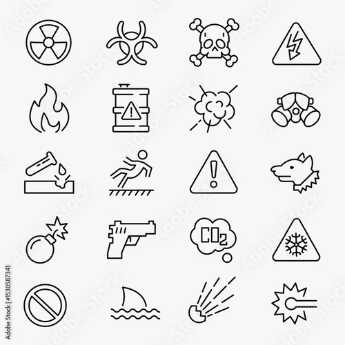 HAZARD CAUTION OUTLINE ICONS SET