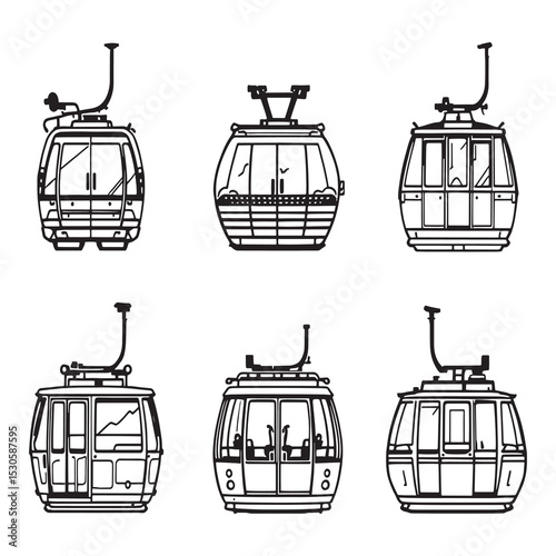 minimalist cable car outline drawing modern travel concept art