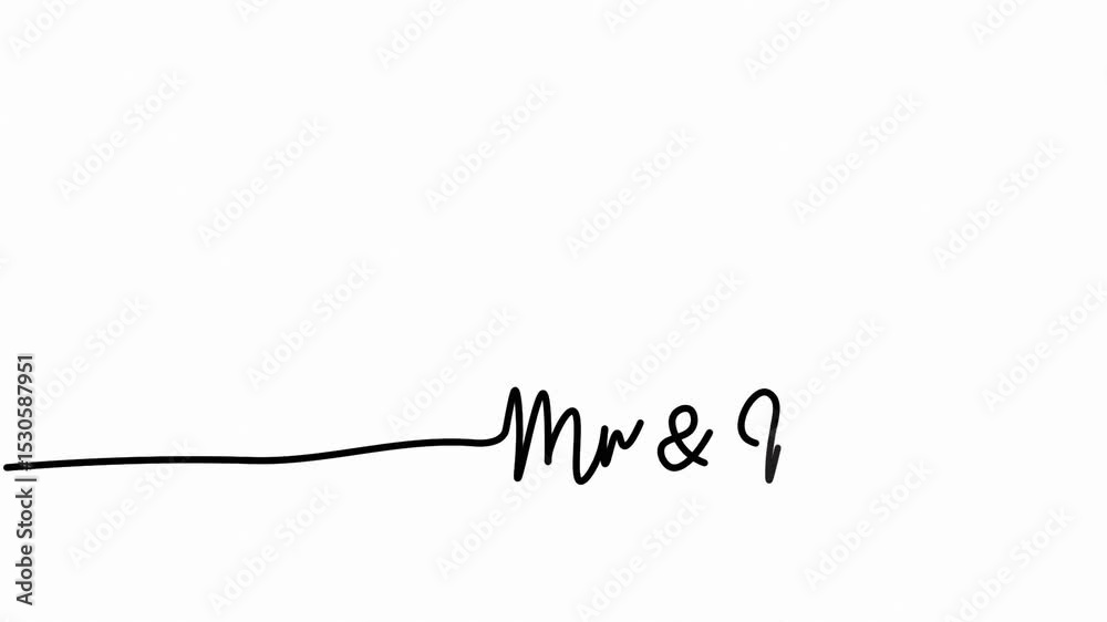 Mr & mrs one line continuous Hand drawn calligraphy monoline vintage text  on background. Calligraphy lettering animation for Day, video Full HD, mr and mrs animated typography  wedding intro