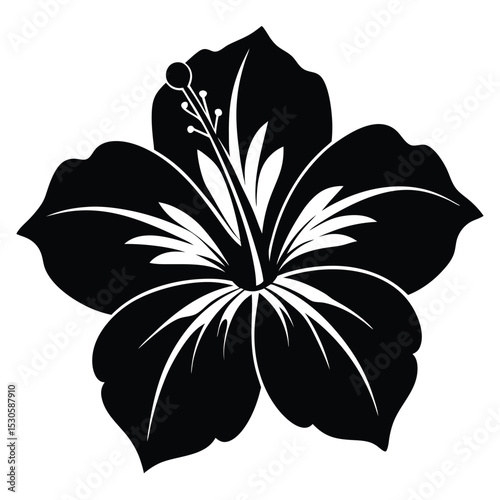 Exotic flower boasts a classic silhouette, its petals depicted in elegant blackandwhite minimalism