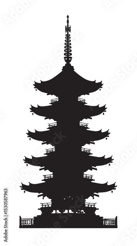 Pagoda silhouette isolated in White background