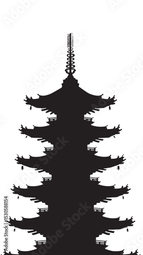 Pagoda silhouette isolated in White background
