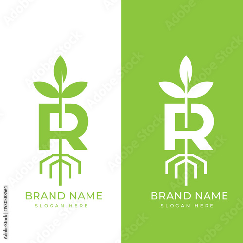 Letter R Organics: Green Roots, Green, Root, Leaf, agriculture logo, eco green, vector