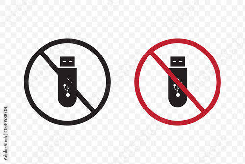 No or Stop. Usb stick icon. Computer memory component sign. Data storage symbol. Prohibited ban stop symbol. No usb stick icon. Vector