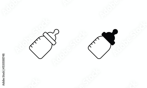 Baby Bottle icons set Line and Glyph black vector icon stock illustration