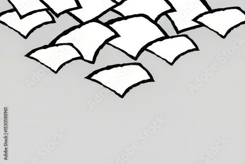 Abstract Grey Background with Overlapping White Shapes and Black Outlines Modern Minimalist Design Element