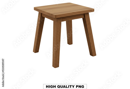 Wooden Stool in Natural Light: A simple yet sturdy wooden stool, crafted from rich wood, stands in natural light, its elegant design and inviting presence a testament to minimalist aesthetic.