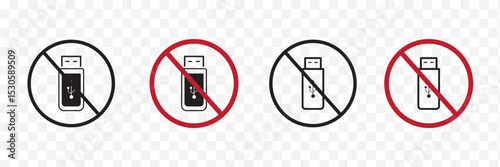 No USB flash drive sign in flat style. Basic vector symbol illustration