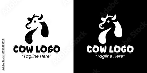 Modern and Clean Black and White Cow Logo for Dairy and Agricultural Businesses