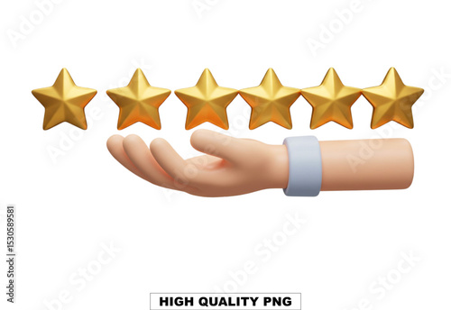 Customer Satisfaction Excellence: The hand presents a row of perfect, golden stars, symbolizing unwavering customer satisfaction and product excellence.