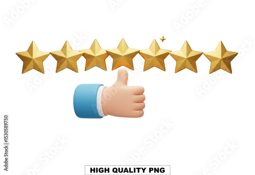 Star Rating with Thumb up for Excellent Review: A close-up shot of shiny golden stars and hand with thumb up, with a sense of quality and satisfaction. Emphasizing top ratings and positive reviews.