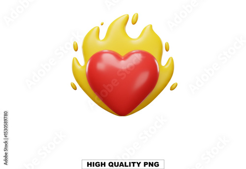 Heart on Fire: A visually arresting rendering of a heart enveloped by dynamic flames, conveying passion, intensity, and the fiery essence of love.