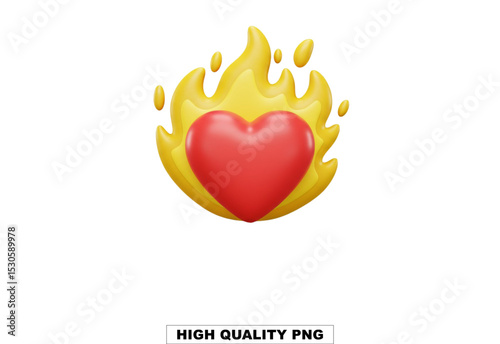 Burning Passion: A radiant heart, enveloped in vibrant flames, embodies the intensity of emotion, perfect for expressing love, affection, and fervor.